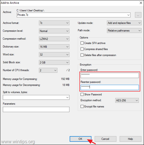 Wachtwoordvergrendelingsmap of bestand met 7-zip