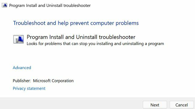 Windows-Program-Install-and-Uninstall-средство устранения неполадок