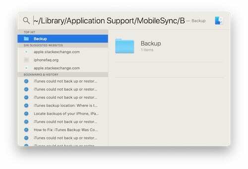 Pencarian sorotan untuk folder cadangan iTunes yang rusak.