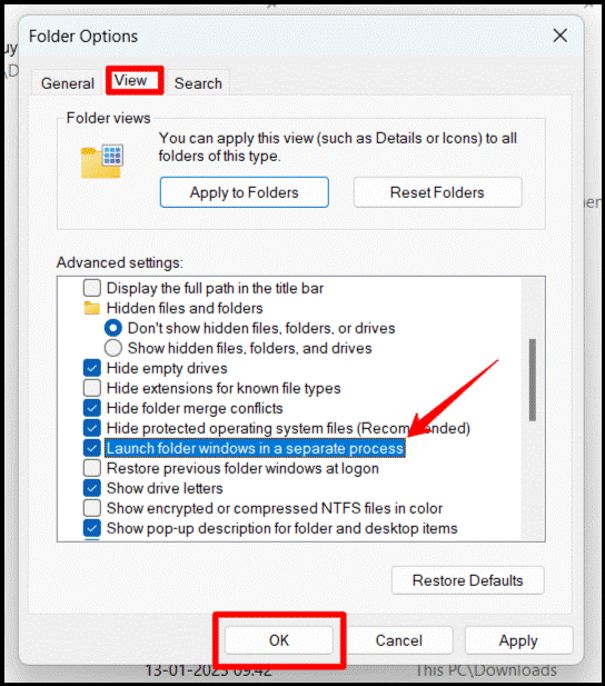 Lansați folderul Windows într-un proces separat