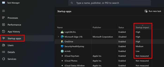 Aplikasi Taskbar Startup mengukur W11