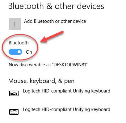 Windows 설정에서 Bluetooth 및 기타 장치 선택