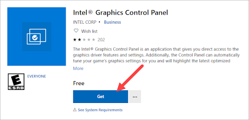 „Intel Graphics“ valdymo skydelis – „Microsoft Store“.