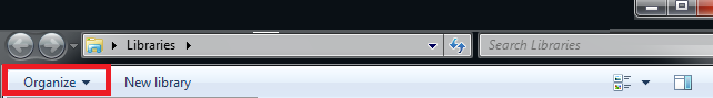 Schaltfläche „Organisieren“ im oberen linken Fensterbereich von Windows.