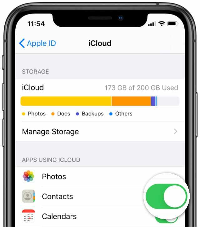 Nastavitev sinhronizacije stikov iCloud iz iPhone XS