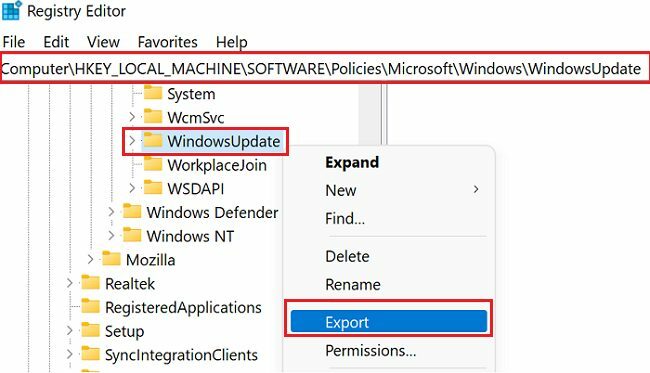 export-windows-update-registre-entry