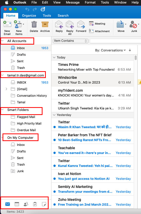 Stranska vrstica nove aplikacije Outlook za Mac