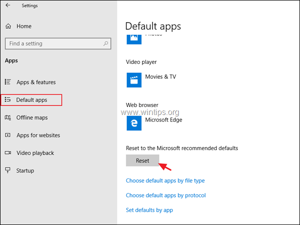 אפס אפליקציות ברירת מחדל של Windows 10