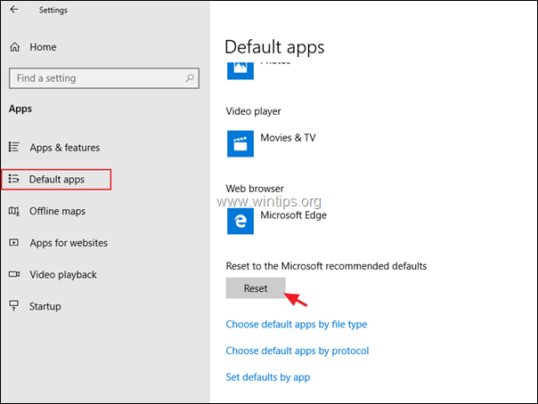 Réinitialiser les applications par défaut Windows 10