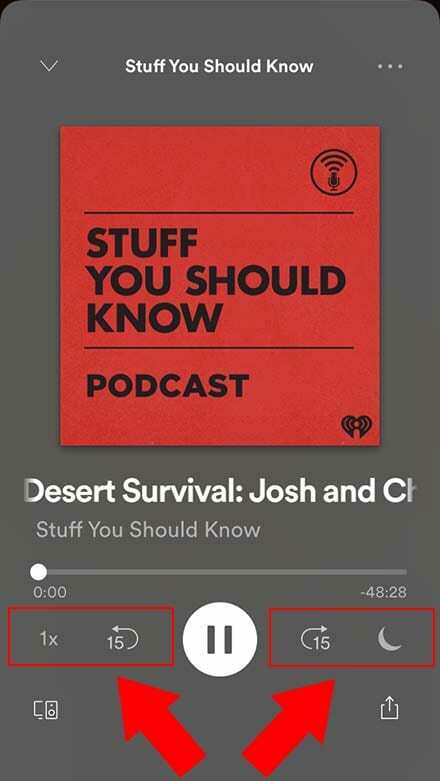 Spotify iOS - controles de podcast