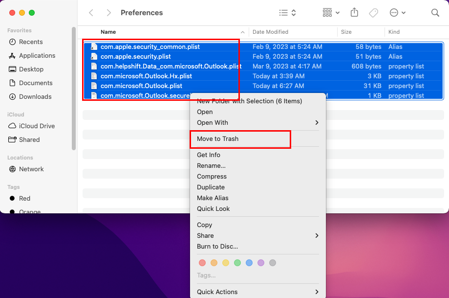 Pindahkan ke Sampah PLIST