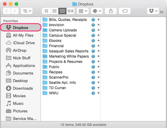 Avvia una nuova finestra del Finder e scegli Dropbox