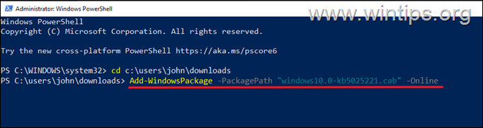 CAB-bestanden installeren vanuit Powershell op Windows 1110