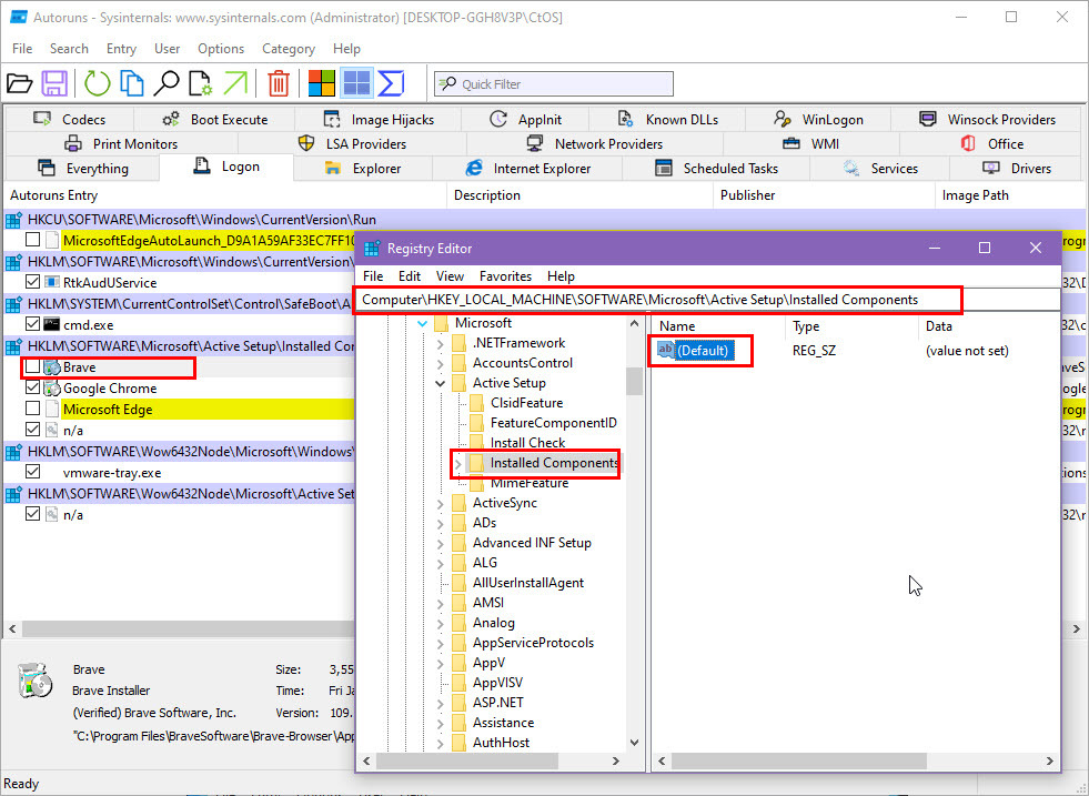 Lokalizowanie wpisów rejestru aplikacji i kodów za pomocą Autoruns dla Windows