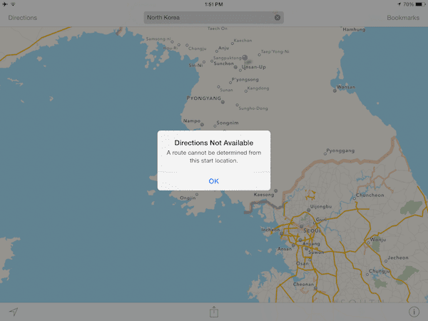 iOS mapa Severná Kórea
