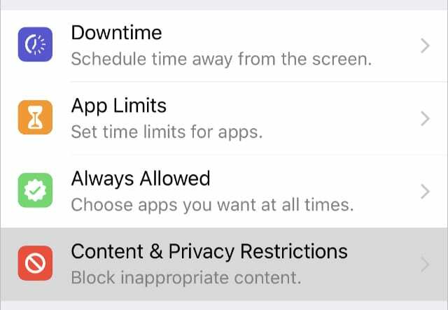 הגבלות תוכן ופרטיות ב-iOS