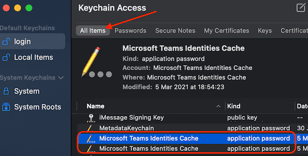 predmemorija identiteta Microsoftovih timova mac