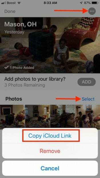 iCloud fotoattēlu saite