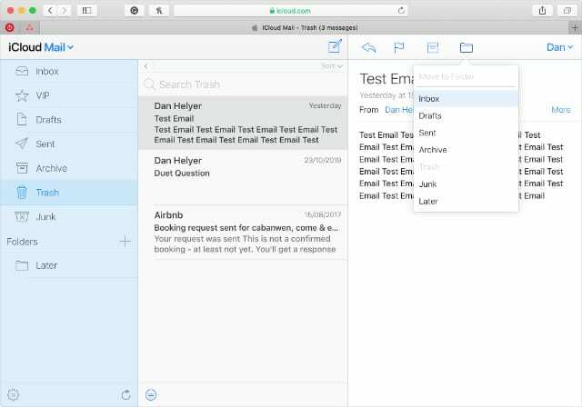 Premaknite e-pošto iz smetnjaka iz iCloud Mail