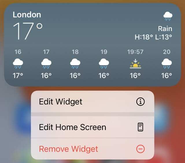 Eliminați opțiunea widget din opțiunile widget Meteo