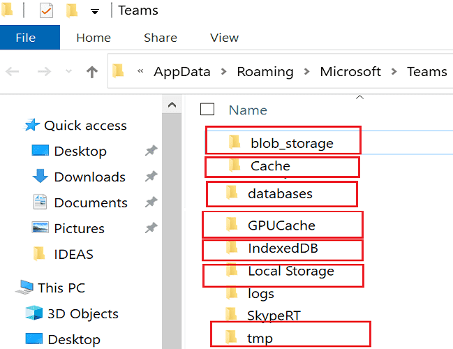 ms teams vahemälu kaustad Windows 10