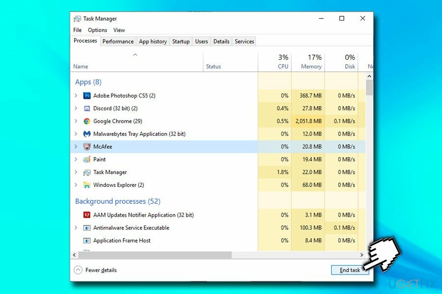 कार्य प्रबंधक के माध्यम से McAfee को रोकें
