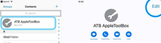 Bearbeiten Sie Ihre Kontaktkarte, meine Karte, in der Kontakt-App iPad