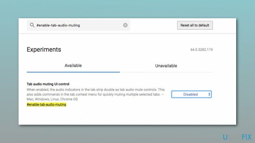 Opsi kontrol UI mematikan audio tab