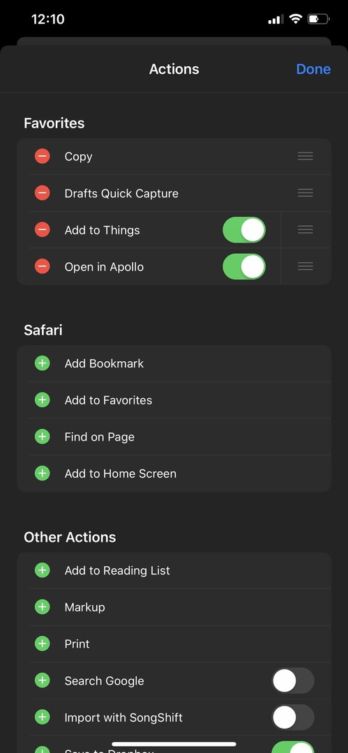 iOS 13 تحرير إجراءات ورقة المشاركة