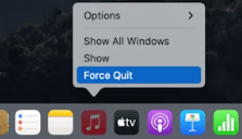 Podržte klávesu Option (Alt) – tím se nabídka Quit změní na Force Quit