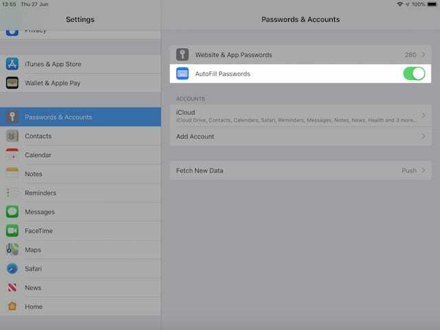გამორთეთ ავტომატური შევსების პაროლები iOS 12-ზე