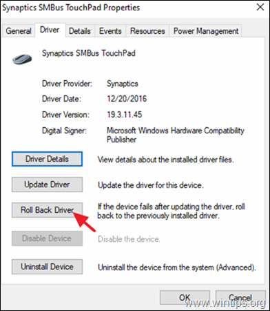 roll back driver windows 10