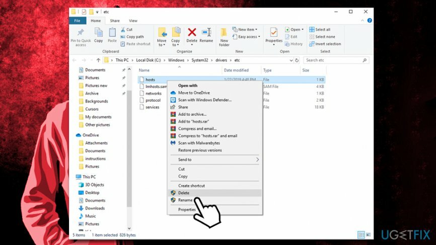 Eliminar archivo de hosts de Windows