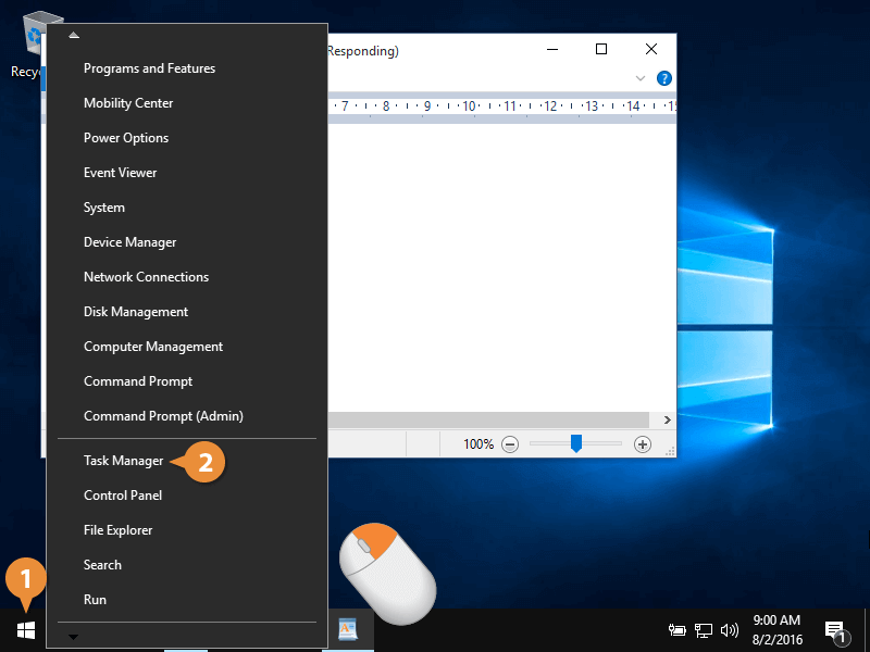 Klicken Sie mit der rechten Maustaste auf das Windows-Symbol und wählen Sie Task-Manager
