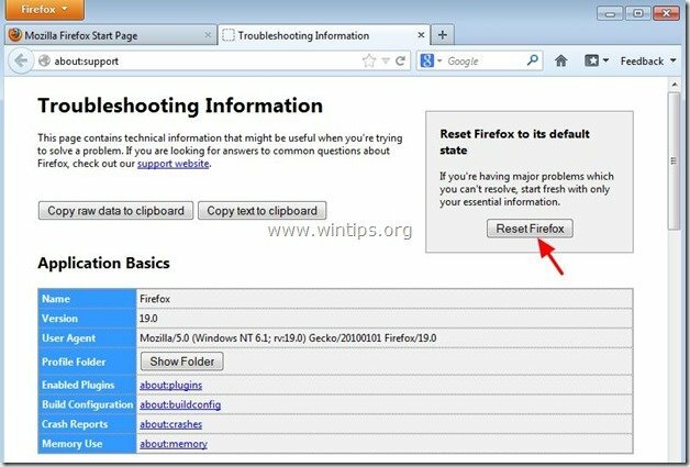 setel ulang Firefox - wintips.org