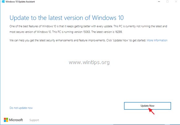 Assistente aggiornamento Windows 10