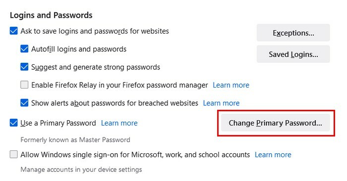 Modifica password principale Firefox