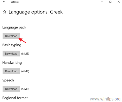 Baixe o pacote de idiomas do Windows 10