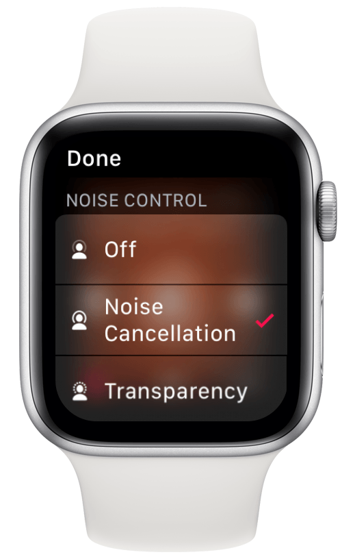 בקרת רעש הגדרות airpods ב-Apple Watch