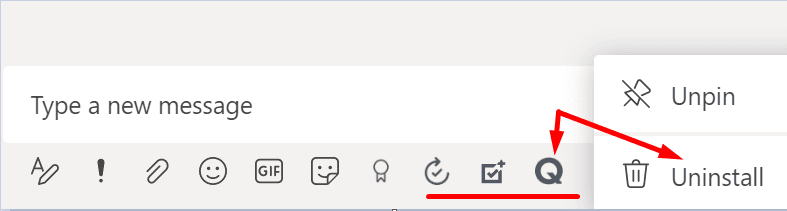 Teamsチャットからアプリをアンインストールします
