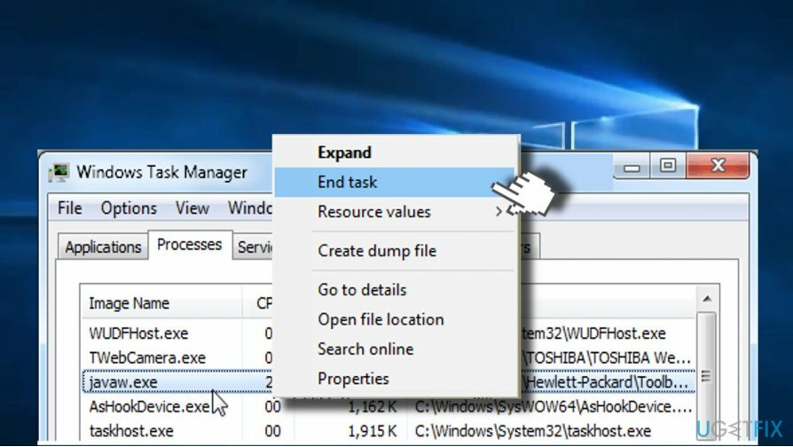 Ελέγξτε τη χρήση της CPU του javaw.exe στη Διαχείριση εργασιών