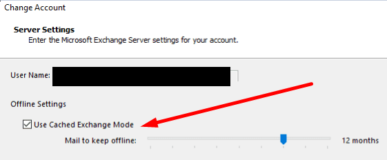 Outlook mode pertukaran cache