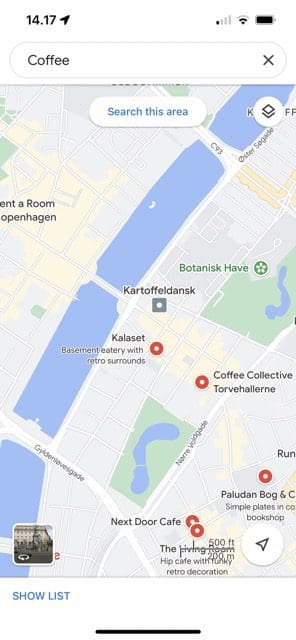 Google मानचित्र में कॉफ़ी स्थान