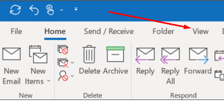 outlook view menu