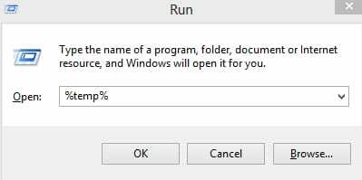 Wprowadź %temp% w polu uruchamiania