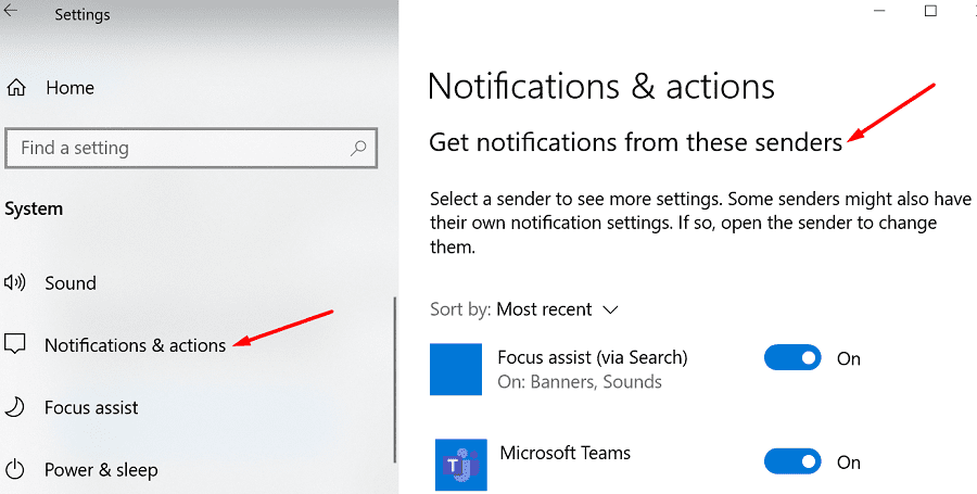 Windows 10は、これらの送信者から通知を受け取ります
