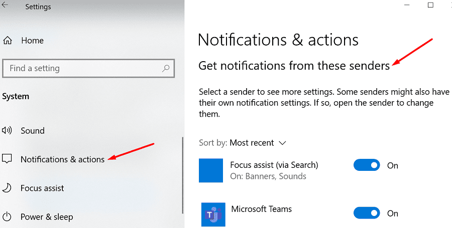 Windows 10 riceve notifiche da questi mittenti