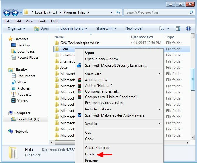 Delete-hola-folder