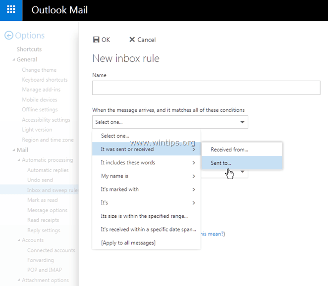 desative a filtragem de lixo eletrônico do outlook.com