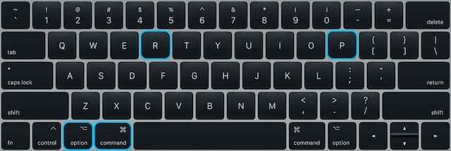 Touches de commande, d'option, P et R sur le clavier MacBook.